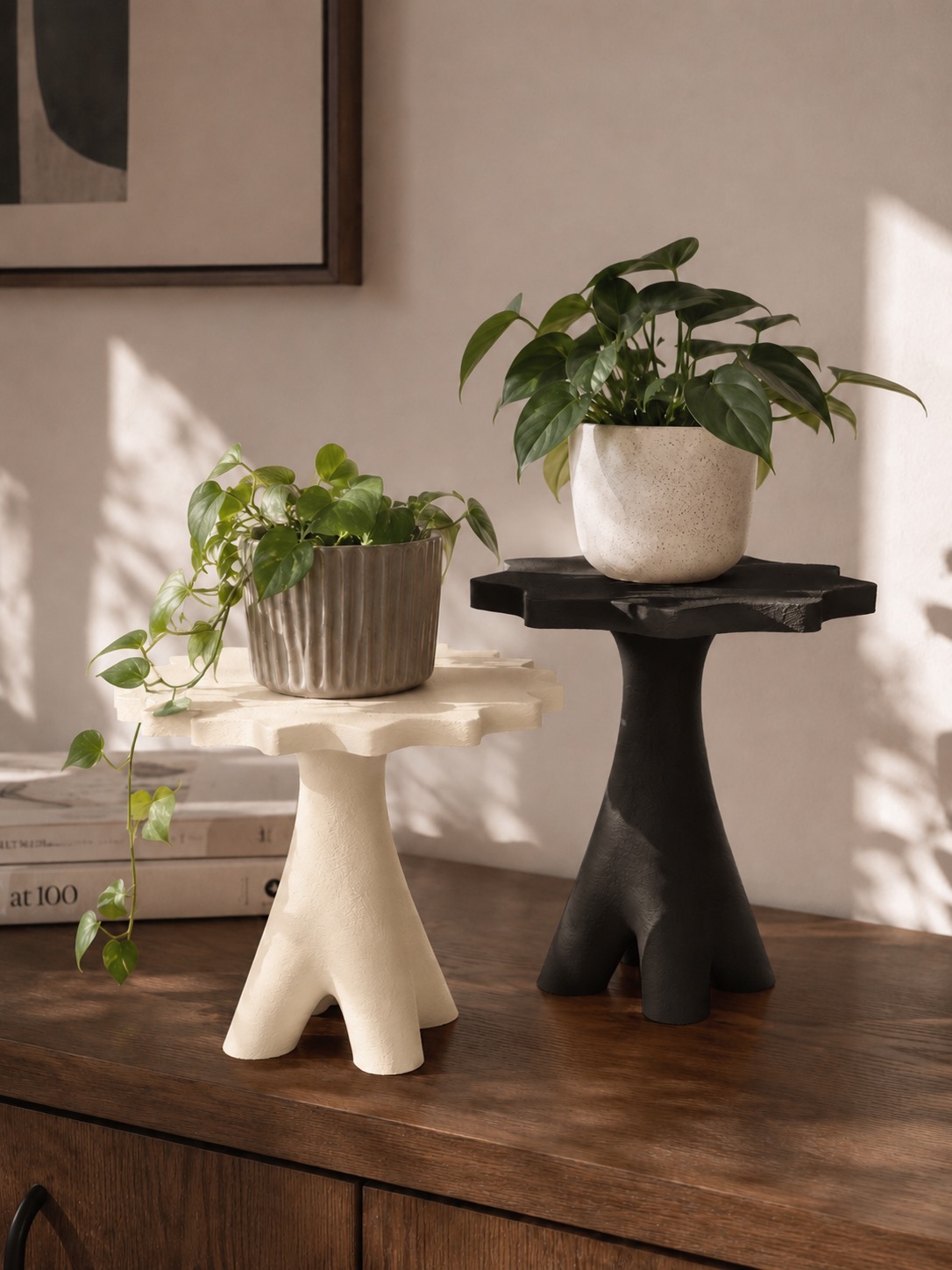 Black and ivory white Domino Lane Plant Stands