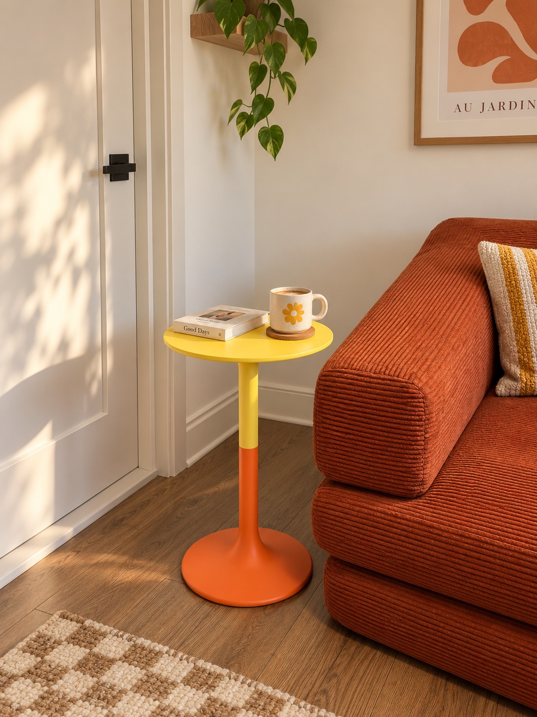 Two-tone lemon yellow and mandarin orange Krams Avenue Side Table